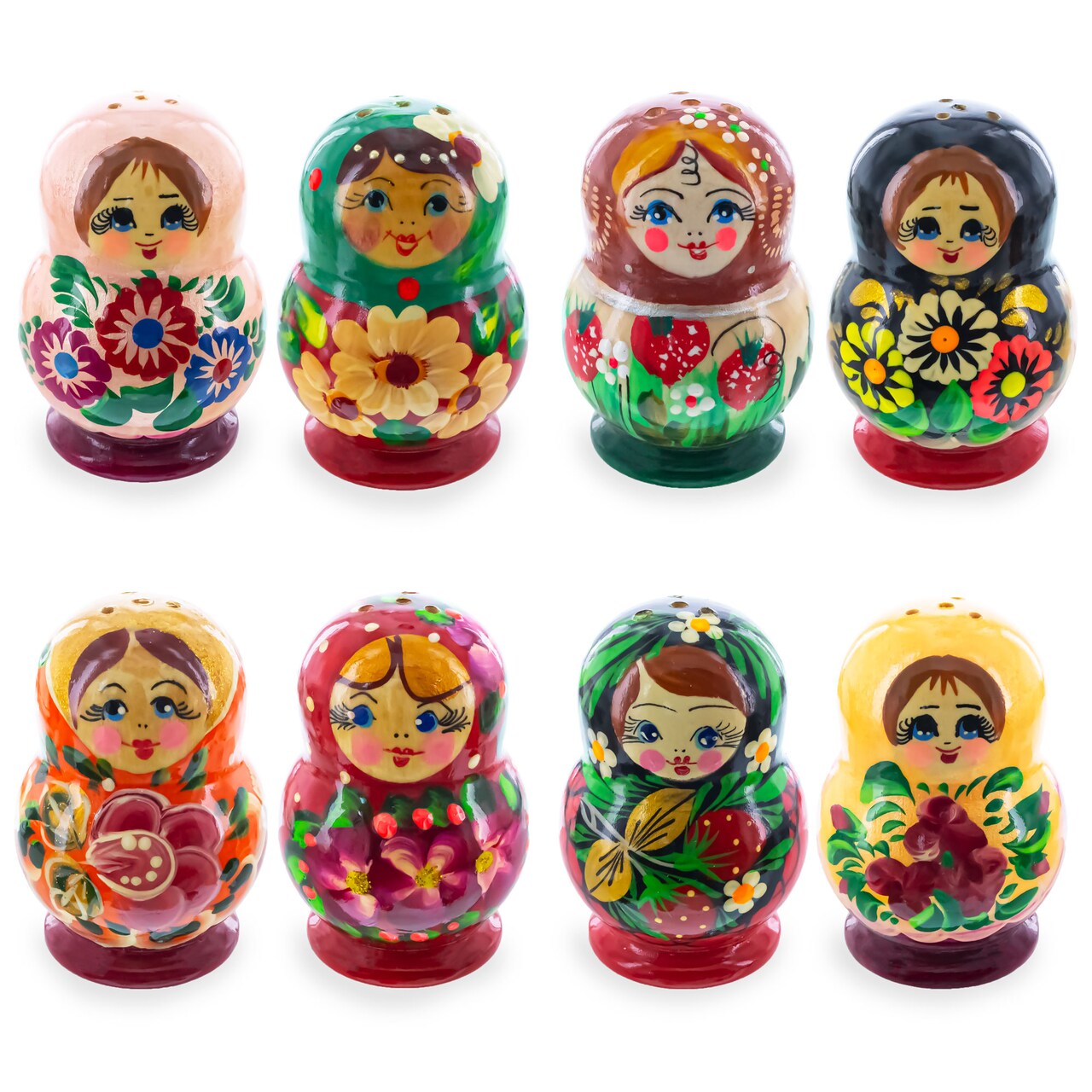 Set of 2 Red Salt and Pepper Shakers Nesting Dolls in Assortment (Styles May Vary)